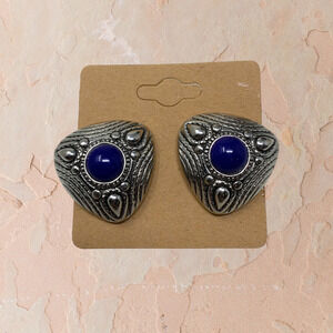 Vintage GJD Ginnie Johansen Danson Clip On Earrings Pewter Tone Triangle Domed